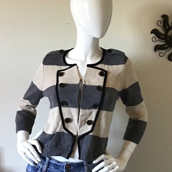 LOFT Sweaters - Loft Gray Stripe Military Style Cardigan MP